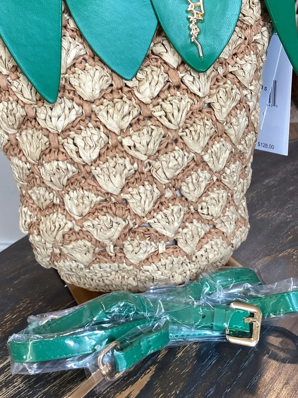 Betsey Johnson Pineapple Straw Drawstring Bucket Bag